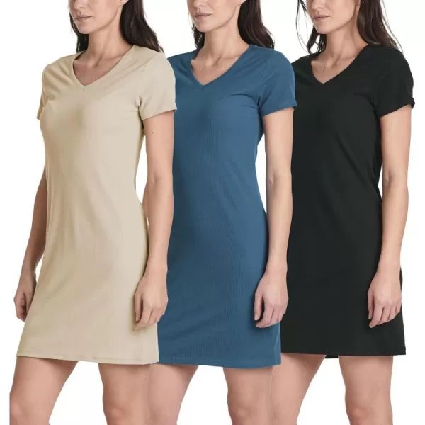 Real Essentials Ladies Ribbed V Neck Tshirt DressSet 7