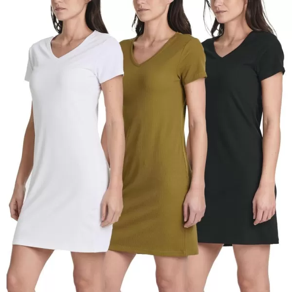 Real Essentials Ladies Ribbed V Neck Tshirt DressSet 8