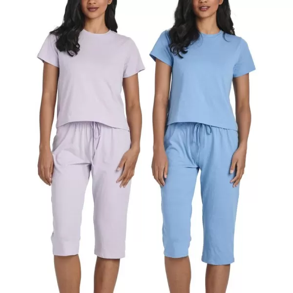 Real Essentials Ladies SS Crew and Capri Sleep SetSet 1