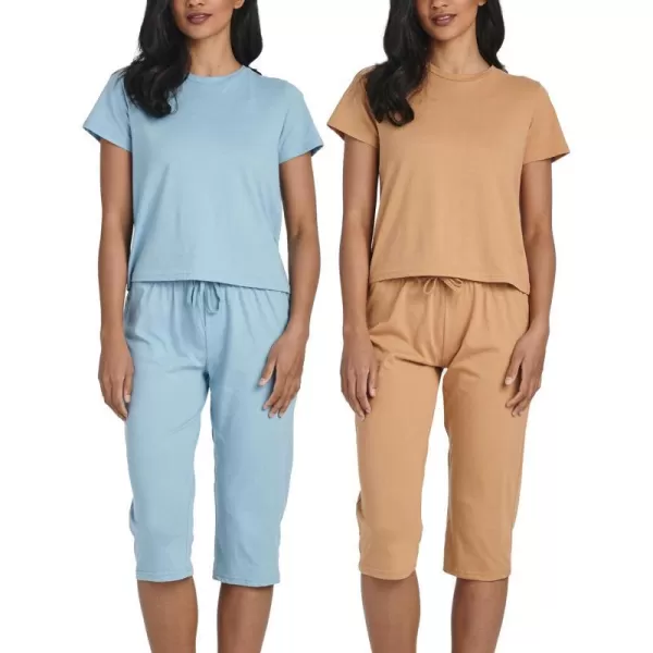 Real Essentials Ladies SS Crew and Capri Sleep SetSet 3