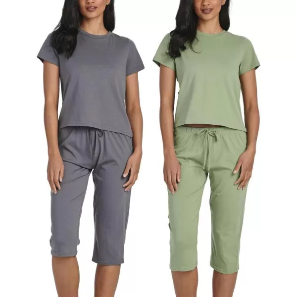 Real Essentials Ladies SS Crew and Capri Sleep SetSet 6