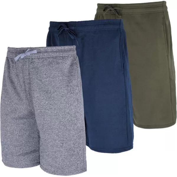 Real Essentials 3 Pack Mens 9quot Fleece Casual Lounge Athletic ShortsRegular ampamp BigTall SizesSet 1