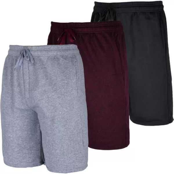 Real Essentials 3 Pack Mens 9quot Fleece Casual Lounge Athletic ShortsRegular ampamp BigTall SizesSet 2