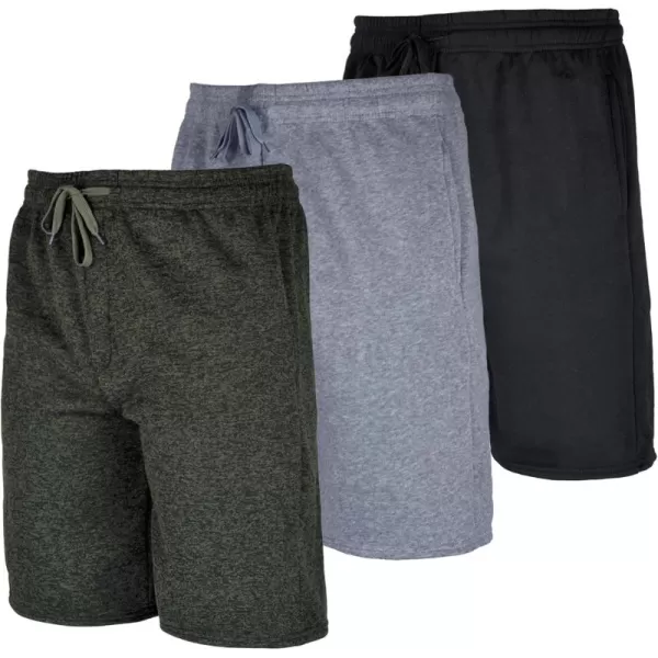 Real Essentials 3 Pack Mens 9quot Fleece Casual Lounge Athletic ShortsRegular ampamp BigTall SizesSet 3