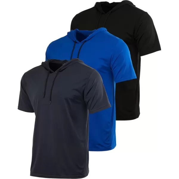 Real Essentials 3 Pack Mens Dry Fit Short Sleeve Active Athletic Hoodie Pullover Sweatshirt Available in Big ampamp TallSet 12