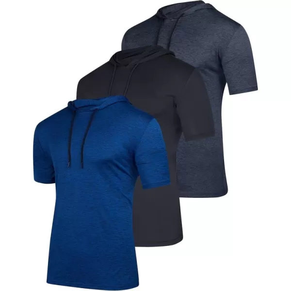 Real Essentials 3 Pack Mens Dry Fit Short Sleeve Active Athletic Hoodie Pullover Sweatshirt Available in Big ampamp TallSet 3