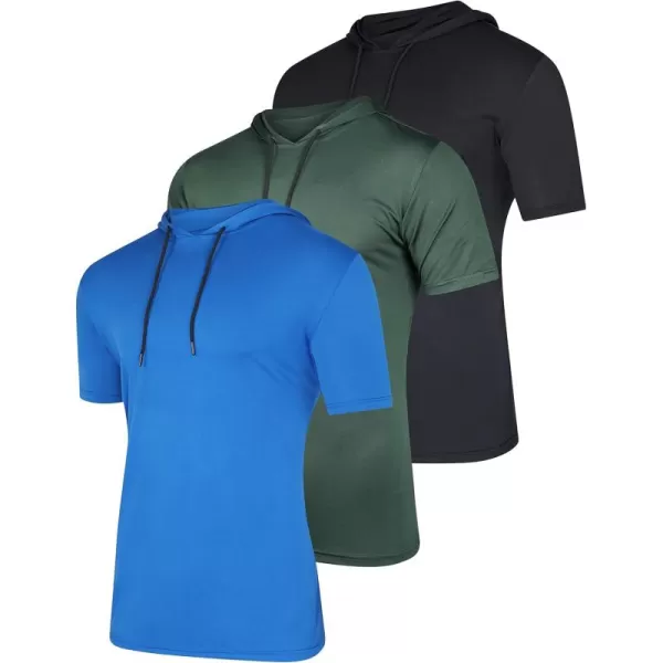 Real Essentials 3 Pack Mens Dry Fit Short Sleeve Active Athletic Hoodie Pullover Sweatshirt Available in Big ampamp TallSet 4