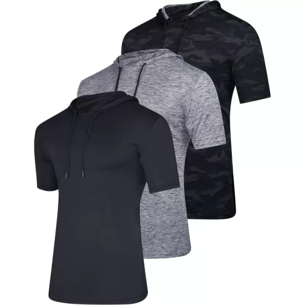 Real Essentials 3 Pack Mens Dry Fit Short Sleeve Active Athletic Hoodie Pullover Sweatshirt Available in Big ampamp TallSet 5