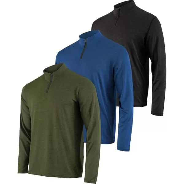 Real Essentials 3 Pack Mens DryFit Active Quarter Zip Long Sleeve Athletic Performance Pullover Available In Big ampamp TallSet F