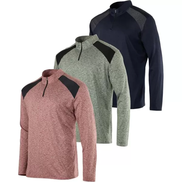 Real Essentials 3 Pack Mens DryFit Active Quarter Zip Long Sleeve Athletic Performance Pullover Available In Big ampamp TallSet J