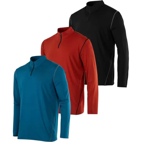 Real Essentials 3 Pack Mens DryFit Active Quarter Zip Long Sleeve Athletic Performance Pullover Available In Big ampamp TallSet K