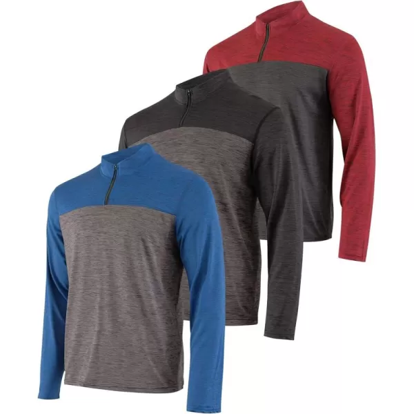 Real Essentials 3 Pack Mens DryFit Active Quarter Zip Long Sleeve Athletic Performance Pullover Available In Big ampamp TallSet a