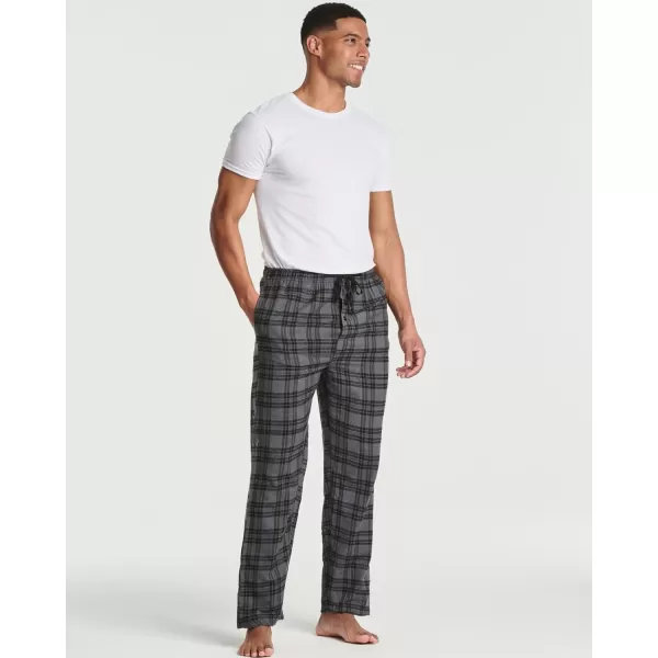 Real Essentials 3 Pack Mens Pajama Pants  Knit Cotton Flannel Plaid Lounge Bottoms Button Fly Available In Big ampamp TallFlannel Set 4