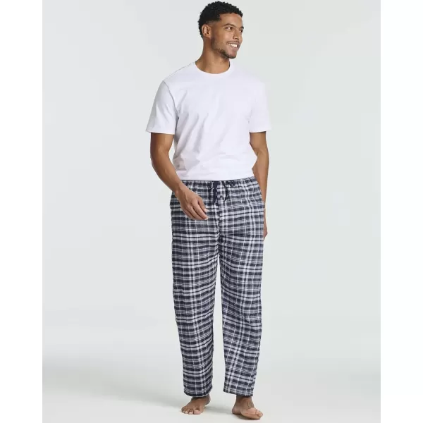 Real Essentials 3 Pack Mens Pajama Pants  Knit Cotton Flannel Plaid Lounge Bottoms Button Fly Available In Big ampamp TallFlannel Set 6