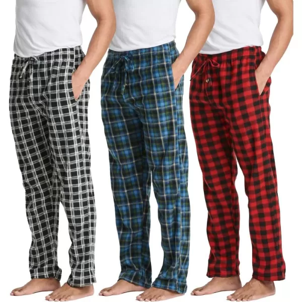 Real Essentials 3 Pack Mens Fleece Plaid Pajama Pants  Lounge Pajama BottomsAvailable in Big ampamp TallSet F