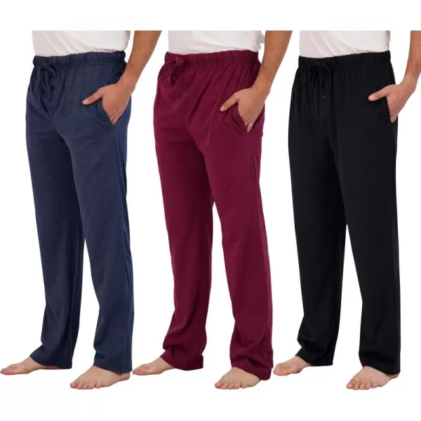 Real Essentials 3 Pack Mens Pajama Pants  Knit Cotton Flannel Plaid Lounge Bottoms Button Fly Available In Big ampamp TallCotton Set 1