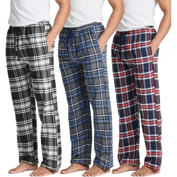 Real Essentials 3 Pack Mens Pajama Pants  Knit Cotton Flannel Plaid Lounge Bottoms Button Fly Available In Big ampamp TallFlannel Set 5