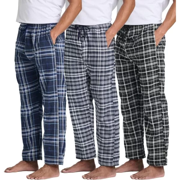 Real Essentials 3 Pack Mens Pajama Pants  Knit Cotton Flannel Plaid Lounge Bottoms Button Fly Available In Big ampamp TallFlannel Set 6