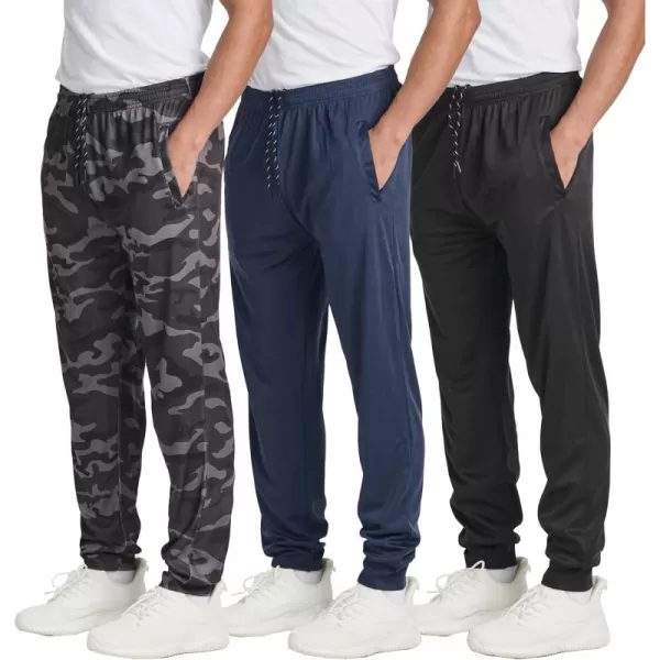 Real Essentials 3 Pack Mens Tech Mesh Active Athletic Casual Jogger Sweatpants with PocketsAvailable in Big ampamp TallSet 3