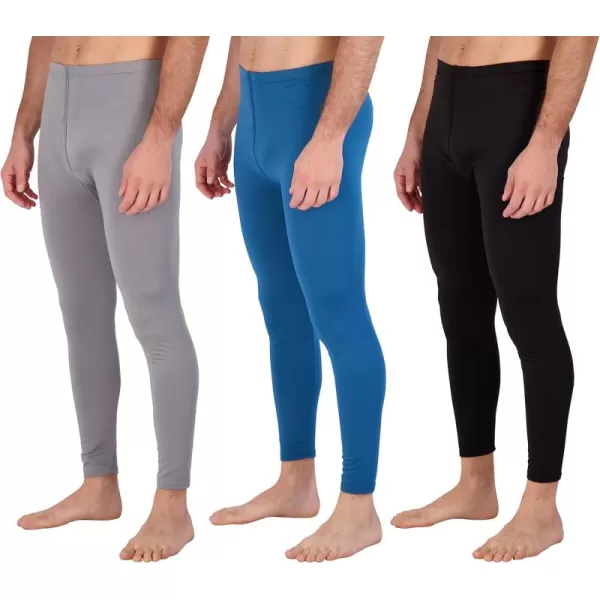 Real Essentials 3 Pack Mens Thermal Underwear Base Layer Fleece Lined Pants with Fly  Long John BottomBig ampamp TallSet C