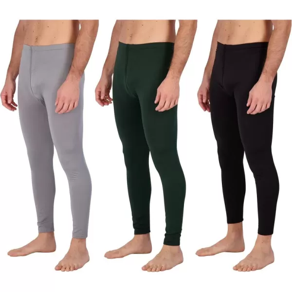 Real Essentials 3 Pack Mens Thermal Underwear Base Layer Fleece Lined Pants with Fly  Long John BottomBig ampamp TallSet E