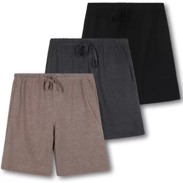 Real Essentials 3 PackMens Cotton UltraSoft Knit Sleep Pajama Shorts ampamp Lounge Wear Available in Big ampamp TallSet B