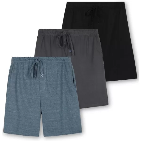 Real Essentials 3 PackMens Cotton UltraSoft Knit Sleep Pajama Shorts ampamp Lounge Wear Available in Big ampamp TallSet E