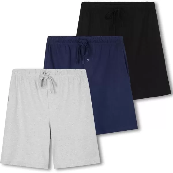 Real Essentials 3 PackMens Cotton UltraSoft Knit Sleep Pajama Shorts ampamp Lounge Wear Available in Big ampamp TallSet F