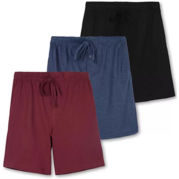 Real Essentials 3 PackMens Cotton UltraSoft Knit Sleep Pajama Shorts ampamp Lounge Wear Available in Big ampamp TallSet a