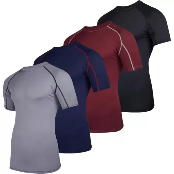 Real Essentials 4 Pack Mens Short Sleeve Compression TShirt Base Layer Undershirt Athletic Top Available in Big ampamp TallSet C