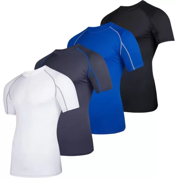 Real Essentials 4 Pack Mens Short Sleeve Compression TShirt Base Layer Undershirt Athletic Top Available in Big ampamp TallSet E