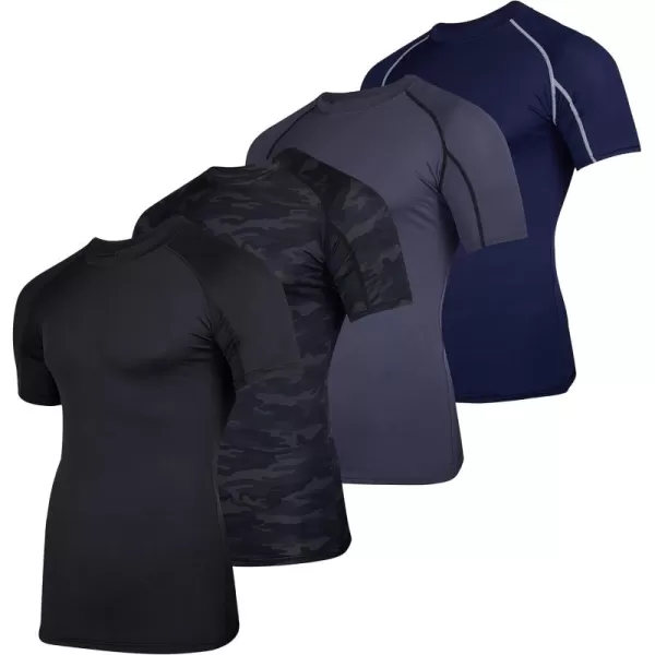 Real Essentials 4 Pack Mens Short Sleeve Compression TShirt Base Layer Undershirt Athletic Top Available in Big ampamp TallSet G