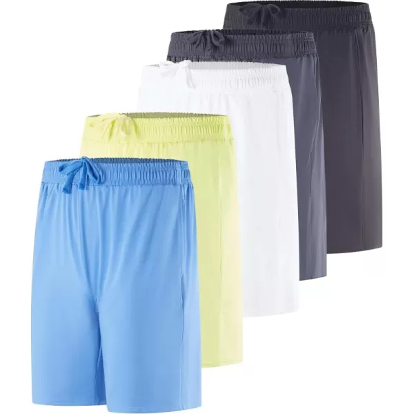 Real Essentials 5 Pack Mens DryFit 7quot Active Athletic Sweat Resistant Performance Workout Shorts Available in Big ampamp TallSet 6