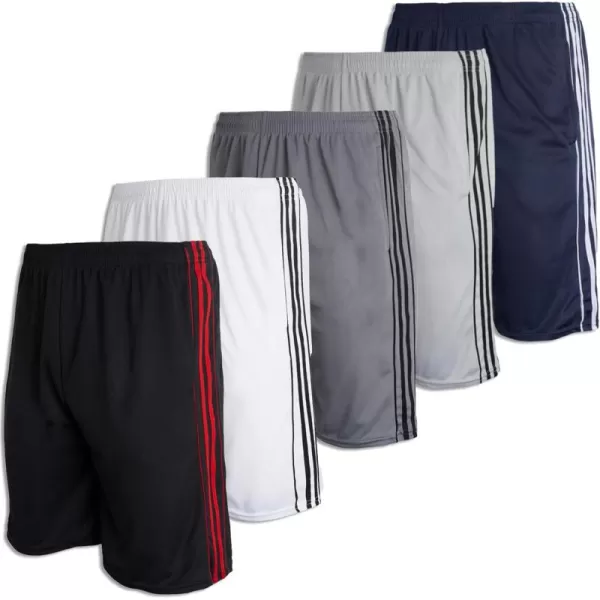 Real Essentials 5 Pack Mens Mesh Athletic Basketball Shorts Quick Dry Activewear with PocketsSet F