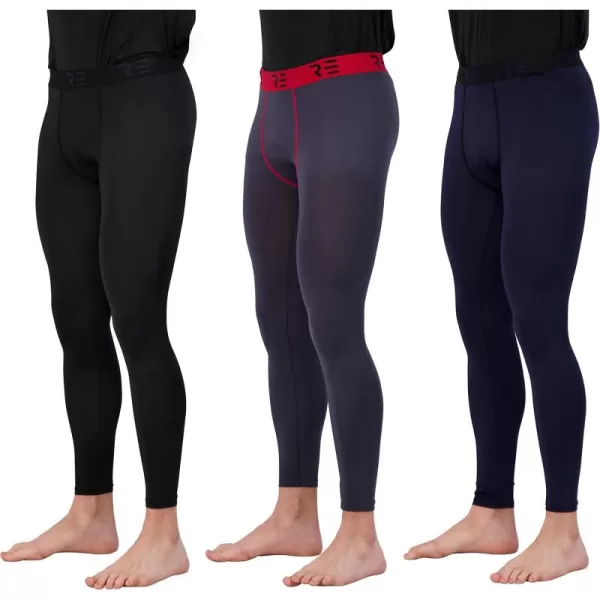 Real Essentials 3 Pack Mens Active Compression Pants  Workout Base Layer Tights Running Leggings Available in Big ampamp TallSet C