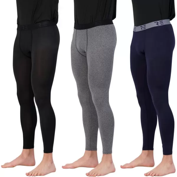 Real Essentials 3 Pack Mens Active Compression Pants  Workout Base Layer Tights Running Leggings Available in Big ampamp TallSet D