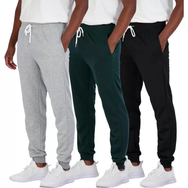 Real Essentials 3 Pack Mens French Terry Fleece Active Casual Jogger Sweatpants with Pockets Available in Big ampamp TallSet 1