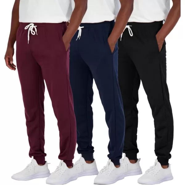 Real Essentials 3 Pack Mens French Terry Fleece Active Casual Jogger Sweatpants with Pockets Available in Big ampamp TallSet 2