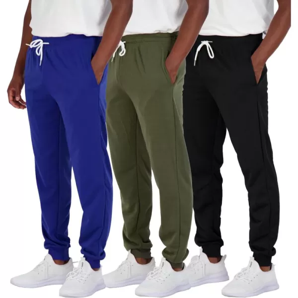 Real Essentials 3 Pack Mens French Terry Fleece Active Casual Jogger Sweatpants with Pockets Available in Big ampamp TallSet 3