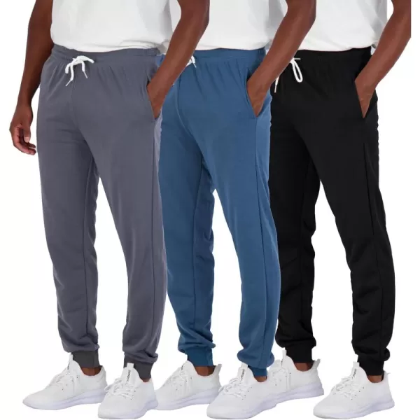 Real Essentials 3 Pack Mens French Terry Fleece Active Casual Jogger Sweatpants with Pockets Available in Big ampamp TallSet 4