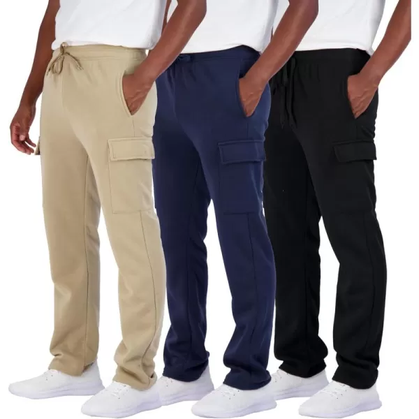 Real Essentials 3 Pack Mens Tech Fleece Open Bottom Cargo Sweatpants with Pockets Available in Big ampamp TallSet 1