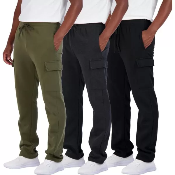 Real Essentials 3 Pack Mens Tech Fleece Open Bottom Cargo Sweatpants with Pockets Available in Big ampamp TallSet 2