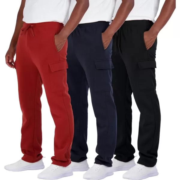 Real Essentials 3 Pack Mens Tech Fleece Open Bottom Cargo Sweatpants with Pockets Available in Big ampamp TallSet 7