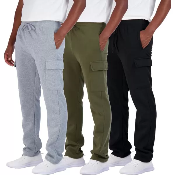 Real Essentials 3 Pack Mens Tech Fleece Open Bottom Cargo Sweatpants with Pockets Available in Big ampamp TallSet 8