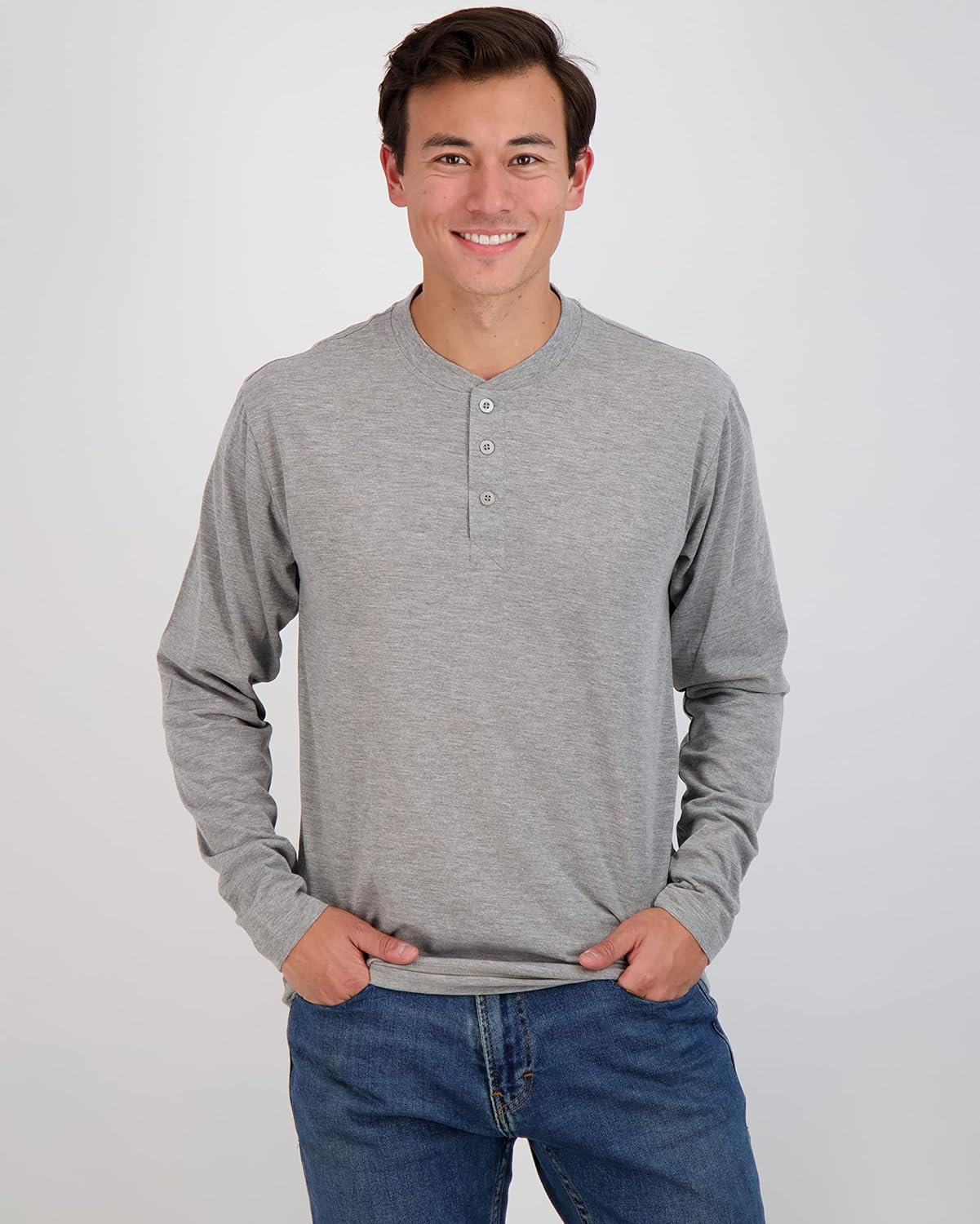 Real Essentials 3 Pack Mens Cotton Short ampamp Long Sleeve Henley TShirt Performance Activewear Available in Big ampamp TallLong Sleeve  Set 5