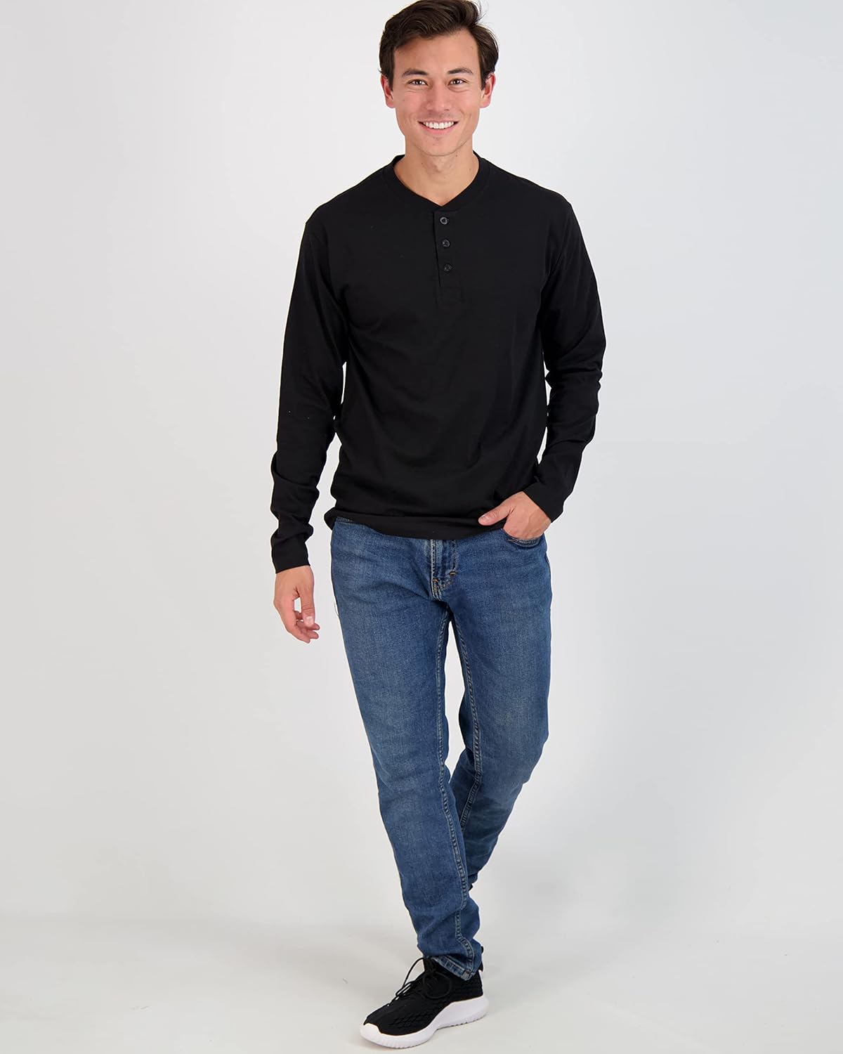 Real Essentials 3 Pack Mens Cotton Short ampamp Long Sleeve Henley TShirt Performance Activewear Available in Big ampamp TallLong Sleeve  Set 5