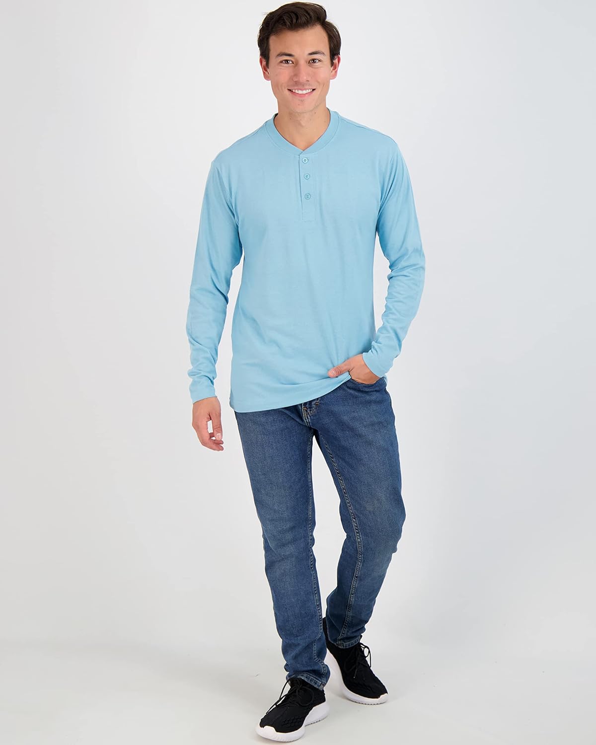 Real Essentials 3 Pack Mens Cotton Short ampamp Long Sleeve Henley TShirt Performance Activewear Available in Big ampamp TallLong Sleeve  Set 6
