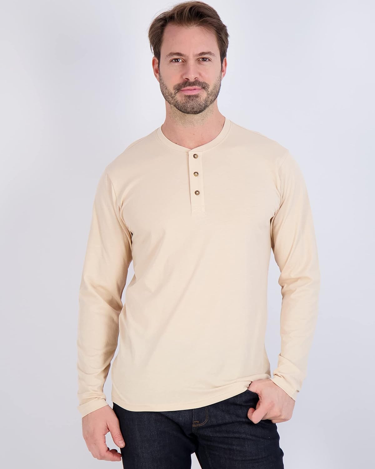 Real Essentials 3 Pack Mens Cotton Short ampamp Long Sleeve Henley TShirt Performance Activewear Available in Big ampamp TallLong Sleeve  Set 8