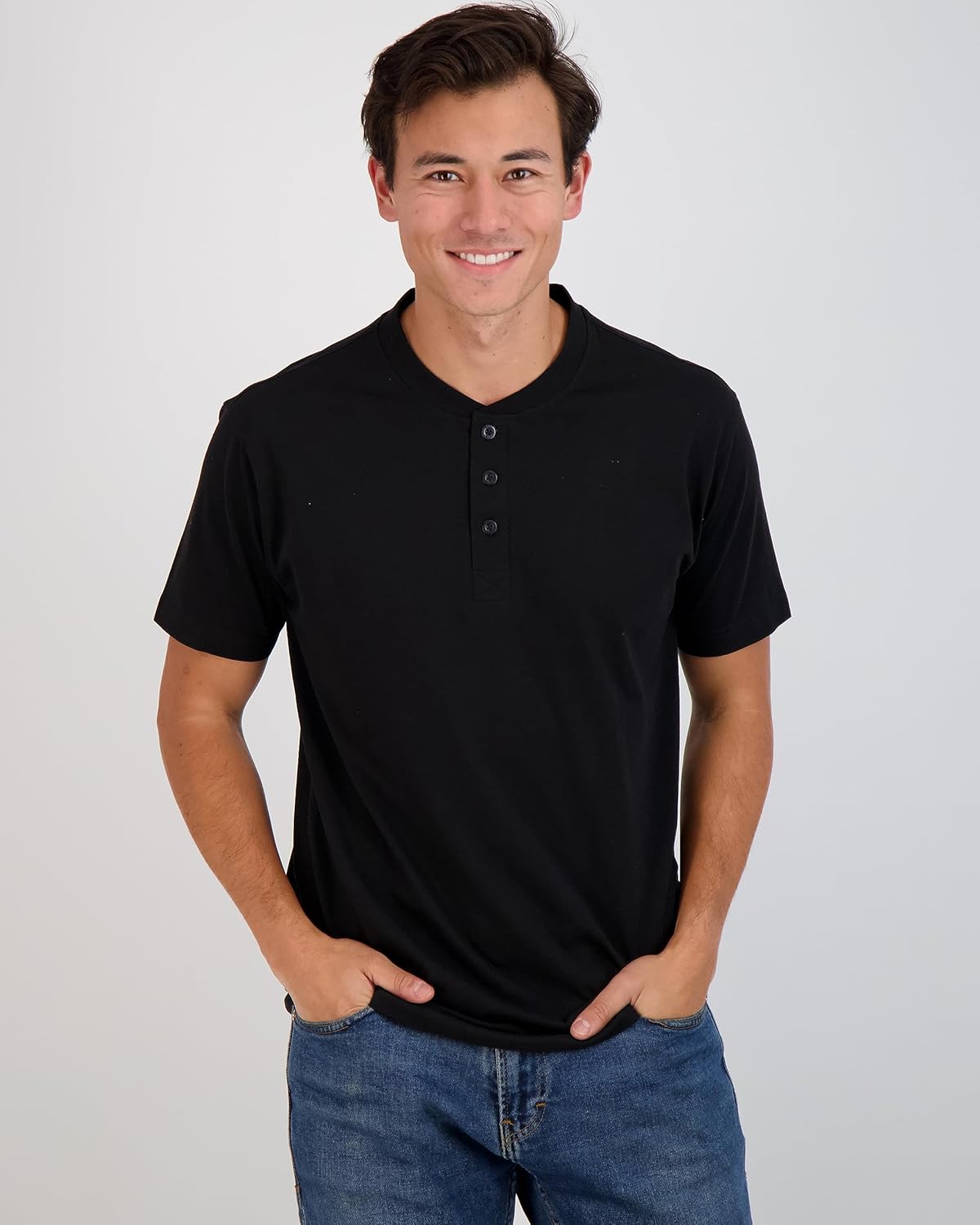 Real Essentials 3 Pack Mens Cotton Short ampamp Long Sleeve Henley TShirt Performance Activewear Available in Big ampamp TallShort Sleeve  Set 1