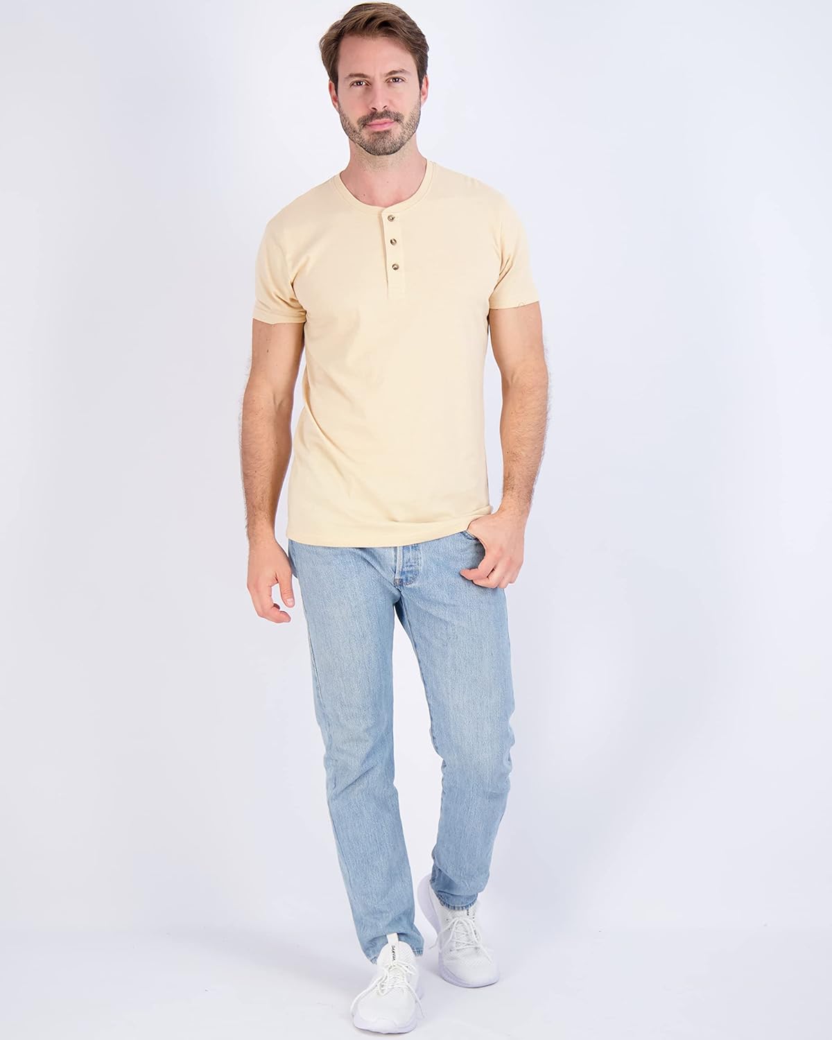 Real Essentials 3 Pack Mens Cotton Short ampamp Long Sleeve Henley TShirt Performance Activewear Available in Big ampamp TallShort Sleeve  Set 12